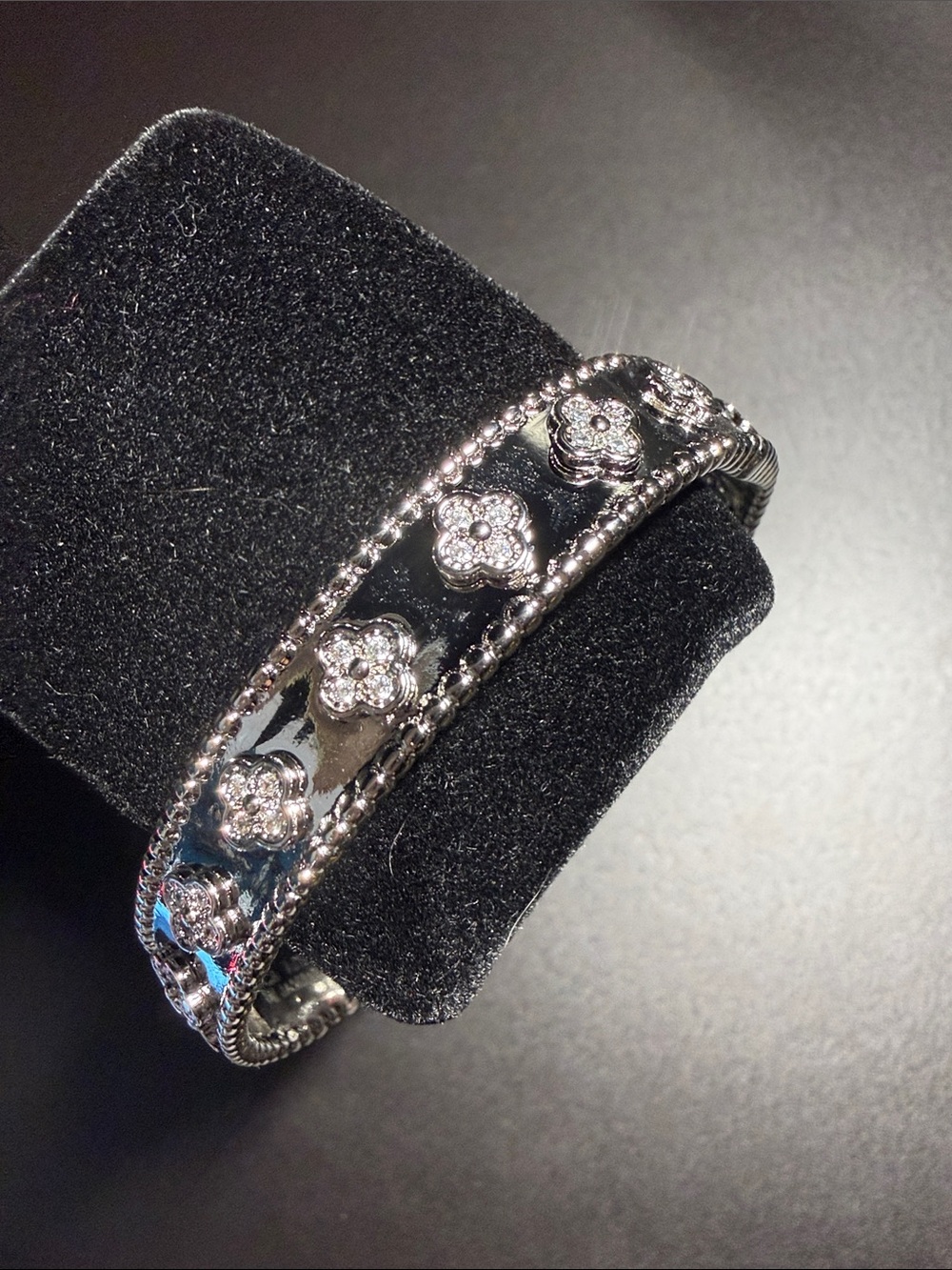 Silver Clover Crystal Bangle Bracelet - Women's Jewelry